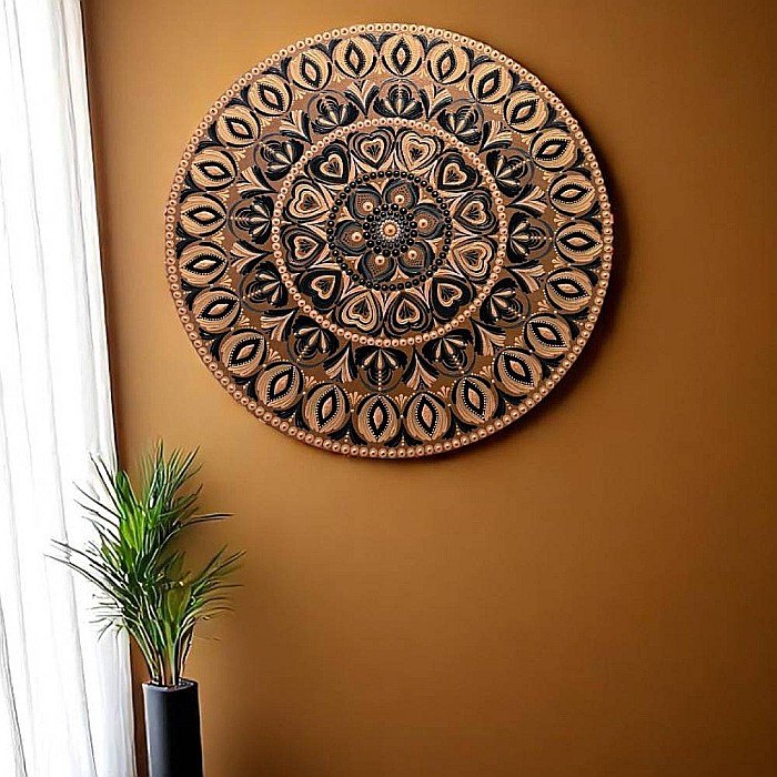 Frumusetea imperfectiunii-Tablou mandala unicat pictat manual pe suport de lemn, 60 cm [9]