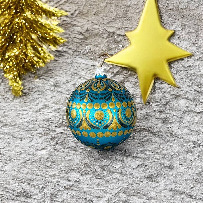 Glob Craciun pictat manual Mandala, din sticla 8 cm [2]