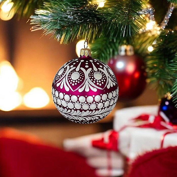 Glob Craciun pictat manual cu model Mandala, din sticla 8 cm [4]