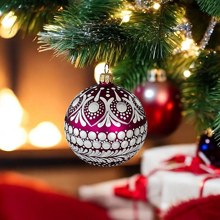 Glob Craciun pictat manual cu model Mandala, din sticla 8 cm [2]