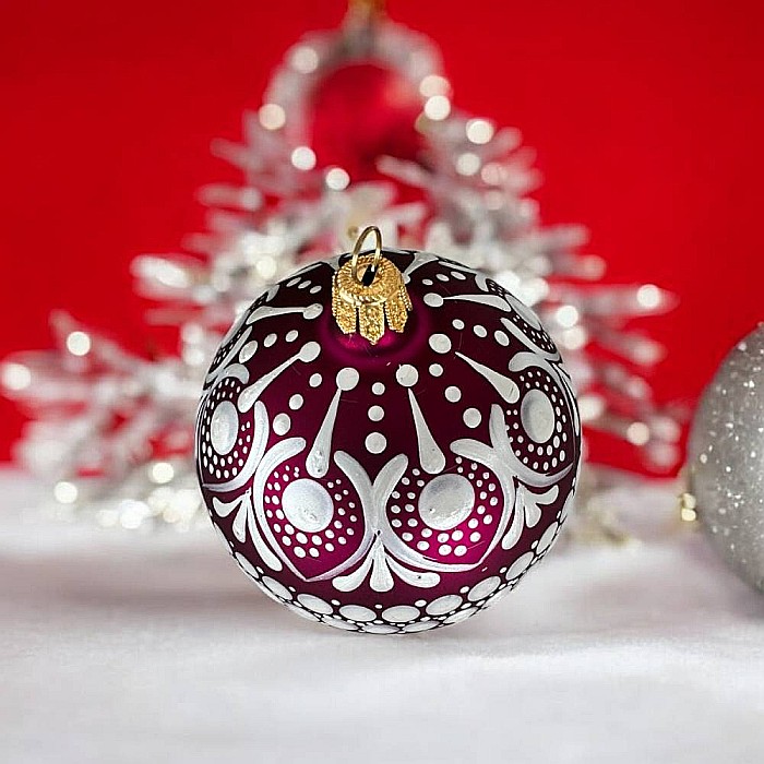 Glob Craciun pictat manual cu model Mandala, din sticla 8 cm [3]