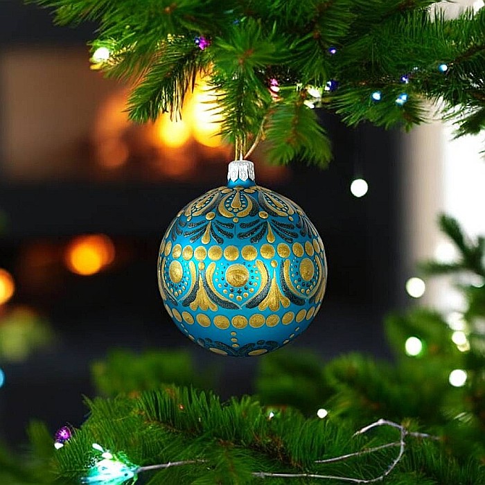 Glob Craciun pictat manual Mandala, din sticla 8 cm [3]