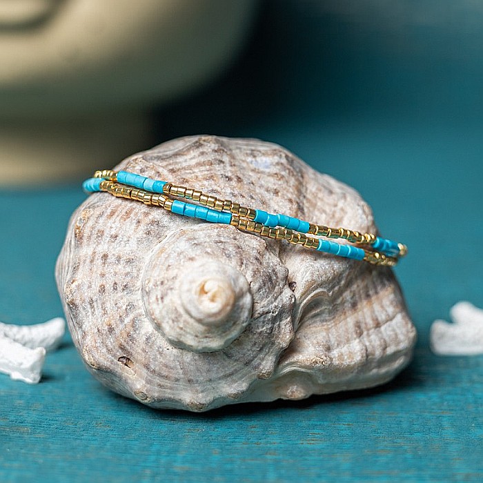 HOT! Colier pietre semipretioase Turcoaz, choker placat cu aur 18 K, pietre naturale elegant Vania cu Sunstone Miyuki [7]