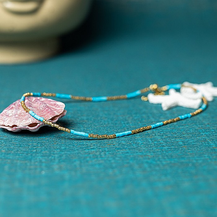 HOT! Colier pietre semipretioase Turcoaz, choker placat cu aur 18 K, pietre naturale elegant Vania cu Sunstone Miyuki [8]