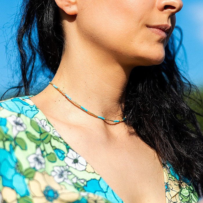 HOT! Colier pietre semipretioase Turcoaz, choker placat cu aur 18 K, pietre naturale elegant Vania cu Sunstone Miyuki [1]