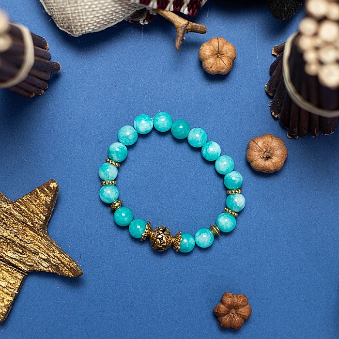 Indra, bratara dama realizata manual din cristale de Amazonit cu accesorii aurii [5]