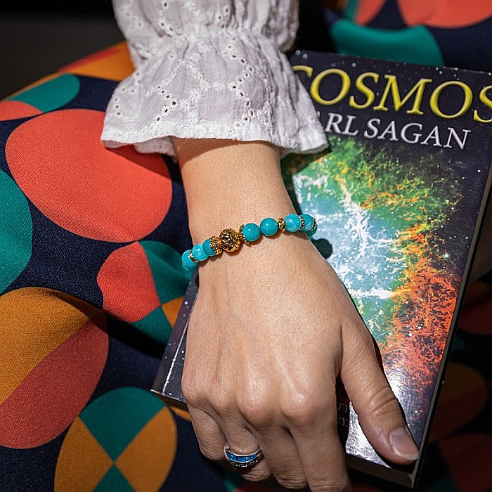 Indra, bratara dama realizata manual din cristale de Amazonit cu accesorii aurii [3]