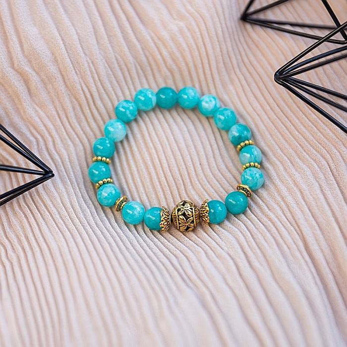 Indra, bratara dama realizata manual din cristale de Amazonit cu accesorii aurii [7]