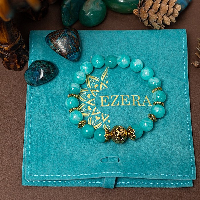 Indra, bratara dama realizata manual din cristale de Amazonit cu accesorii aurii [6]