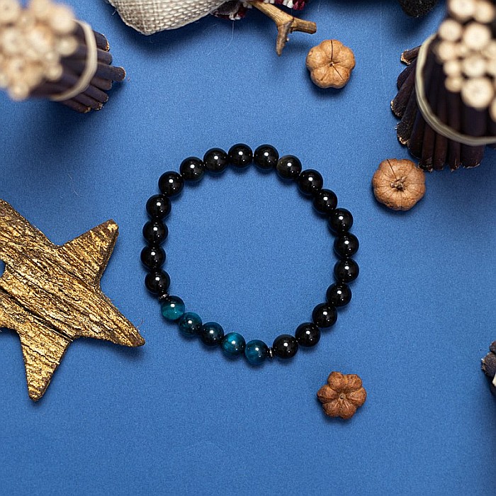 Kareem, bratara handmade barbati din Cristale de Obsidian si Ochi de Tigru Royal Blue, margele de 8mm [5]