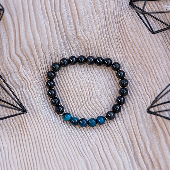 Kareem, bratara handmade barbati din Cristale de Obsidian si Ochi de Tigru Royal Blue, margele de 8mm [7]