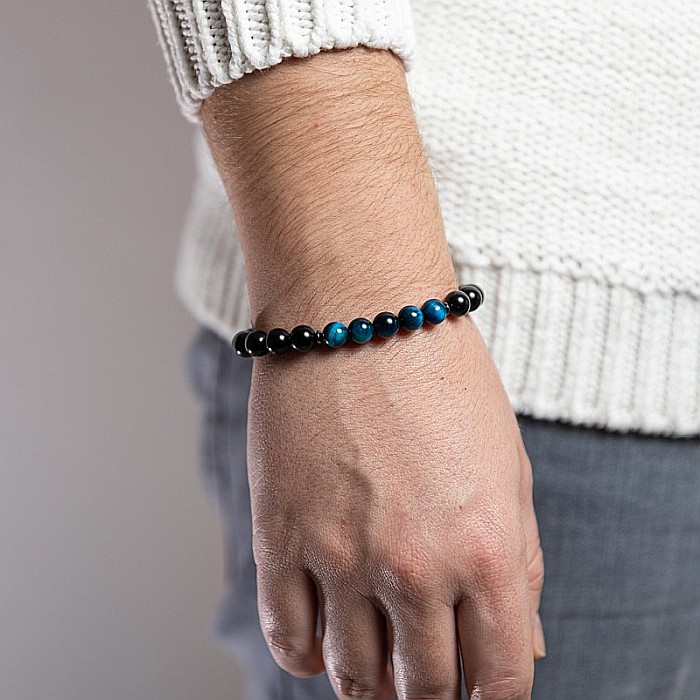 Kareem, bratara handmade barbati din Cristale de Obsidian si Ochi de Tigru Royal Blue, margele de 8mm [2]