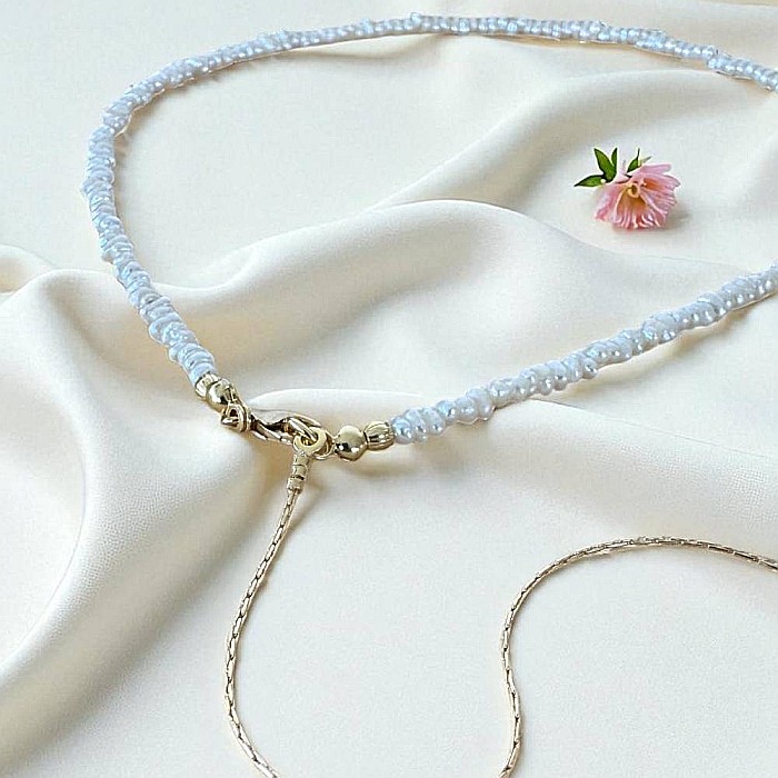 Lant argint elegant din perle de cultura neregulate 2-3mm cu prelungire lant si pandantiv stea de mare [8]