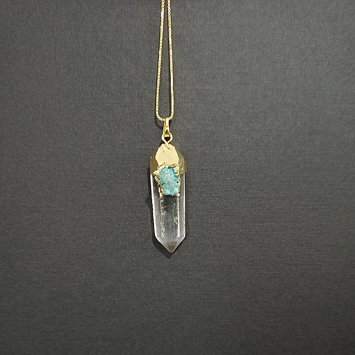 Lant cristale Ira ❤️ cu pandantiv Cristal de Stanca, Varf de Cuart transparent, placat cu aur 18K si Druzy Agate [6]