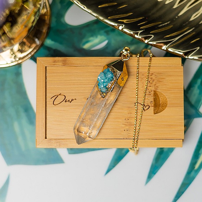 Lant cristale Ira ❤️ cu pandantiv Cristal de Stanca, Varf de Cuart transparent, placat cu aur 18K si Druzy Agate [11]