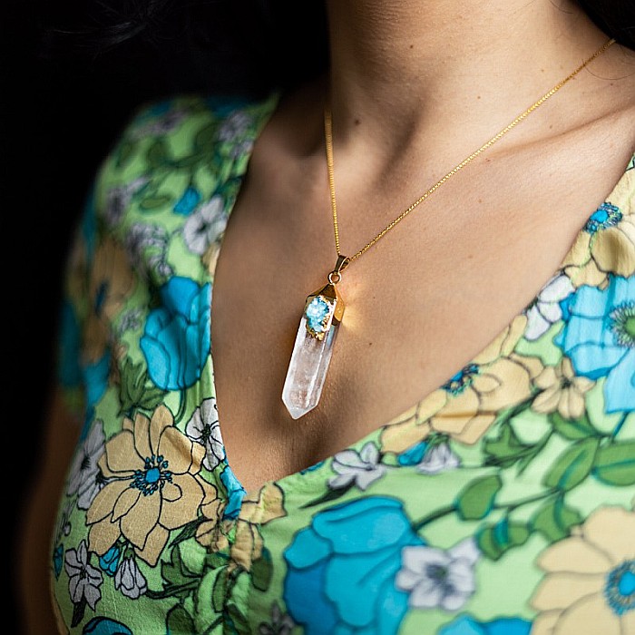 Lant cristale Ira ❤️ cu pandantiv Cristal de Stanca, Varf de Cuart transparent, placat cu aur 18K si Druzy Agate [14]