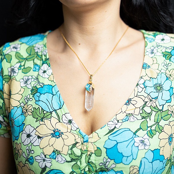 Lant cristale Ira ❤️ cu pandantiv Cristal de Stanca, Varf de Cuart transparent, placat cu aur 18K si Druzy Agate [13]