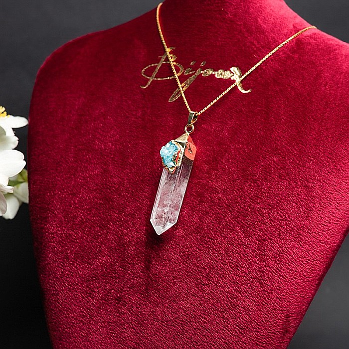 Lant cristale Ira ❤️ cu pandantiv Cristal de Stanca, Varf de Cuart transparent, placat cu aur 18K si Druzy Agate [10]
