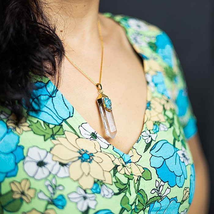 Lant cristale Ira ❤️ cu pandantiv Cristal de Stanca, Varf de Cuart transparent, placat cu aur 18K si Druzy Agate [15]