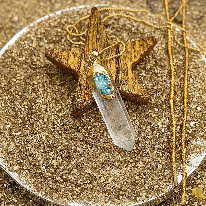 Lant cristale Ira ❤️ cu pandantiv Cristal de Stanca, Varf de Cuart transparent, placat cu aur 18K si Druzy Agate [3]