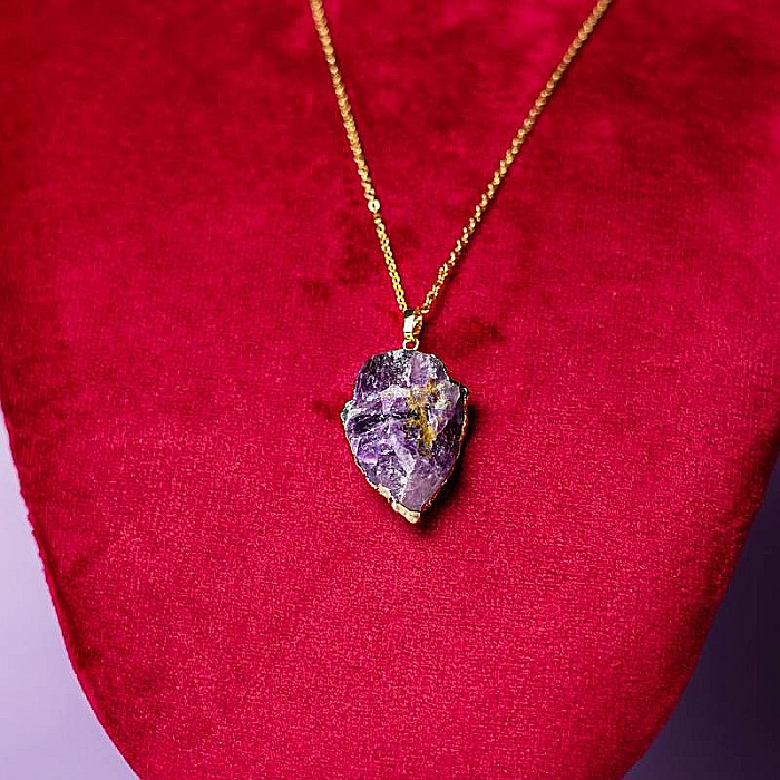 Lant cu colier pietre semipretioase Ametist sageata, Kymaia, din cupru placat cu aur 18K [3]