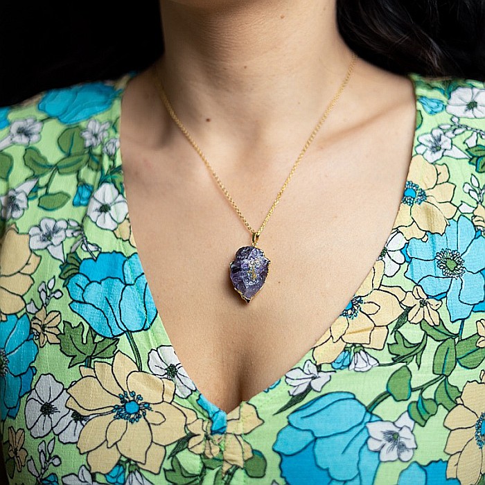 Lant cu colier pietre semipretioase Ametist sageata, Kymaia, din cupru placat cu aur 18K [11]