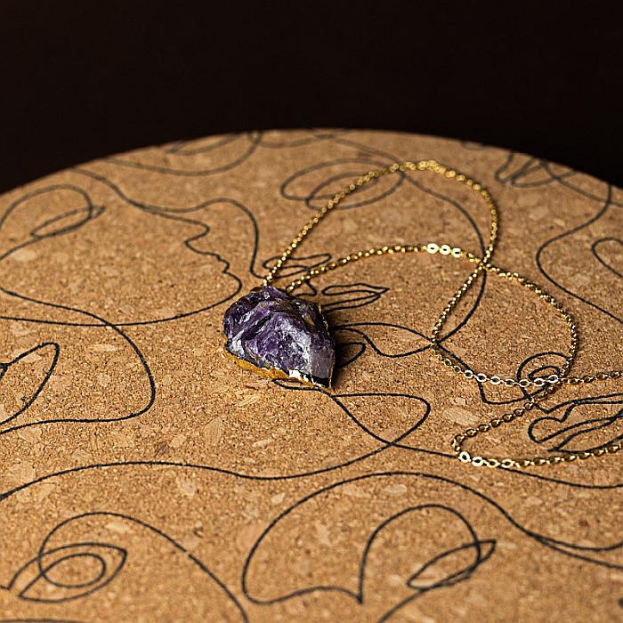 Lant cu colier pietre semipretioase Ametist sageata, Kymaia, din cupru placat cu aur 18K [8]