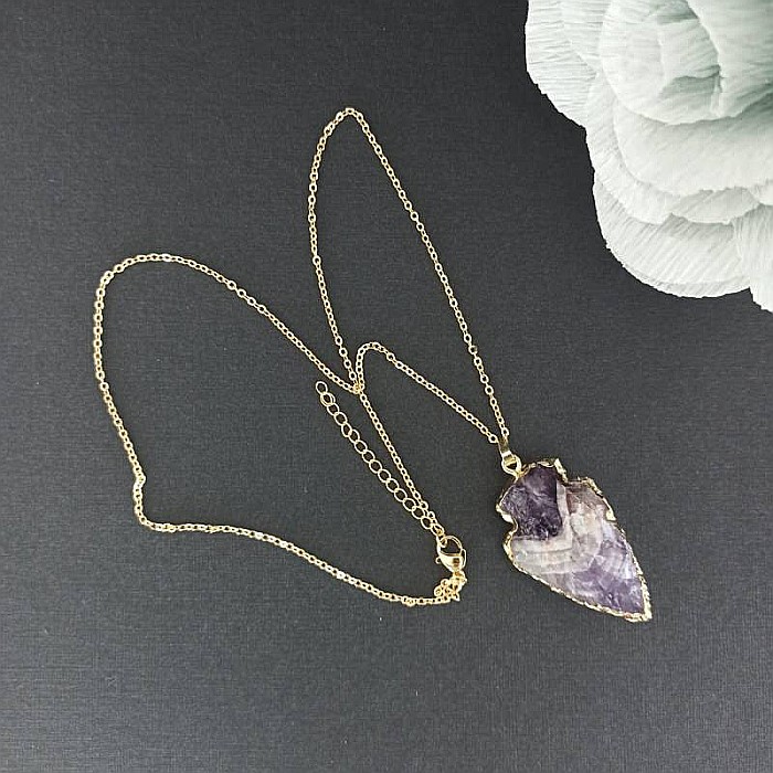 Lant cu colier pietre semipretioase Ametist sageata, Kymaia, din cupru placat cu aur 18K [6]