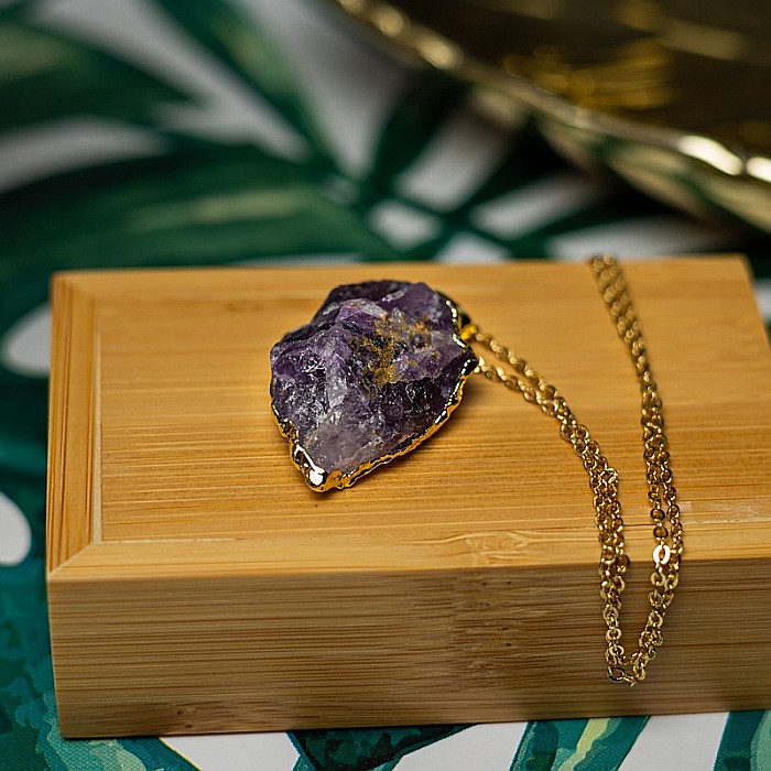 Lant cu colier pietre semipretioase Ametist sageata, Kymaia, din cupru placat cu aur 18K [10]