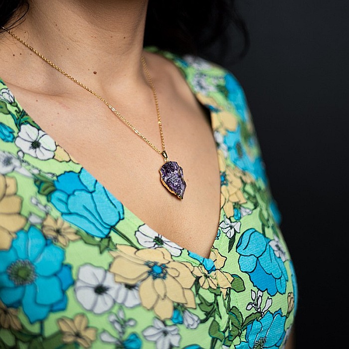 Lant cu colier pietre semipretioase Ametist sageata, Kymaia, din cupru placat cu aur 18K [1]