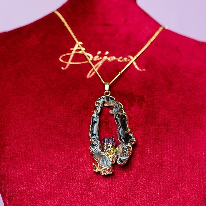 Lant cu Pandantiv Cristale Agat Druzy cu insertie de pietre semipretioase de Ametist, Surabhi, placat cu aur [9]