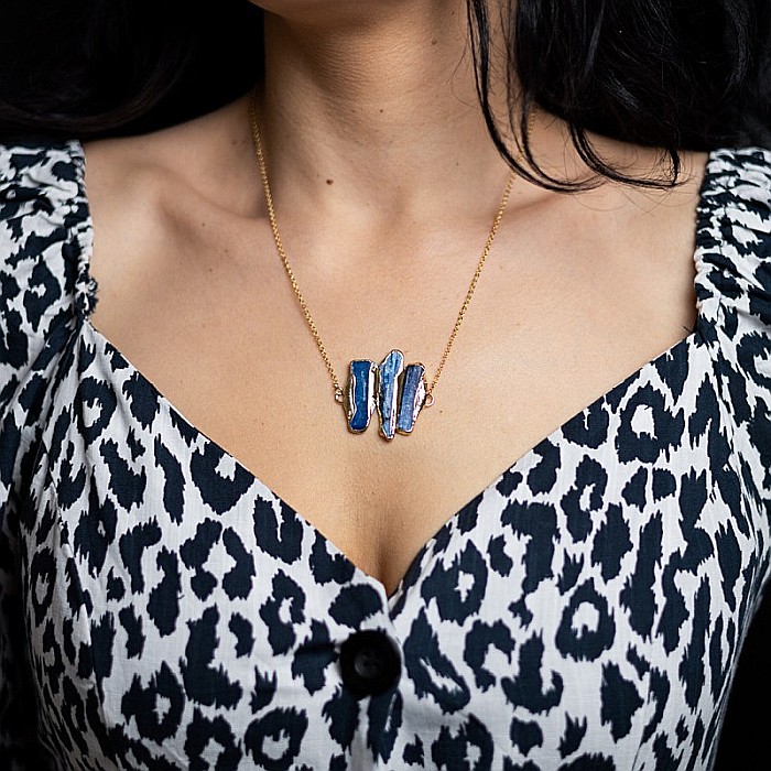 Lant cu Pandantiv cristale Kyanit, Saloni, placat cu aur de 18K [3]