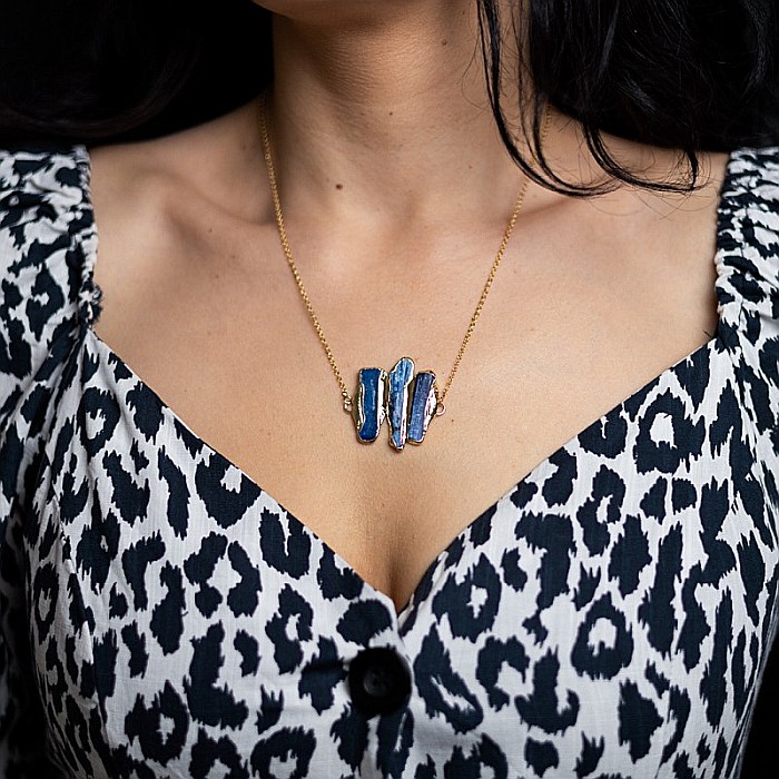 Lant cu Pandantiv cristale Kyanit, Saloni, placat cu aur de 18K [6]