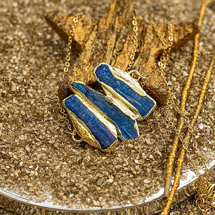 Lant cu Pandantiv cristale Kyanit, Saloni, placat cu aur de 18K [8]