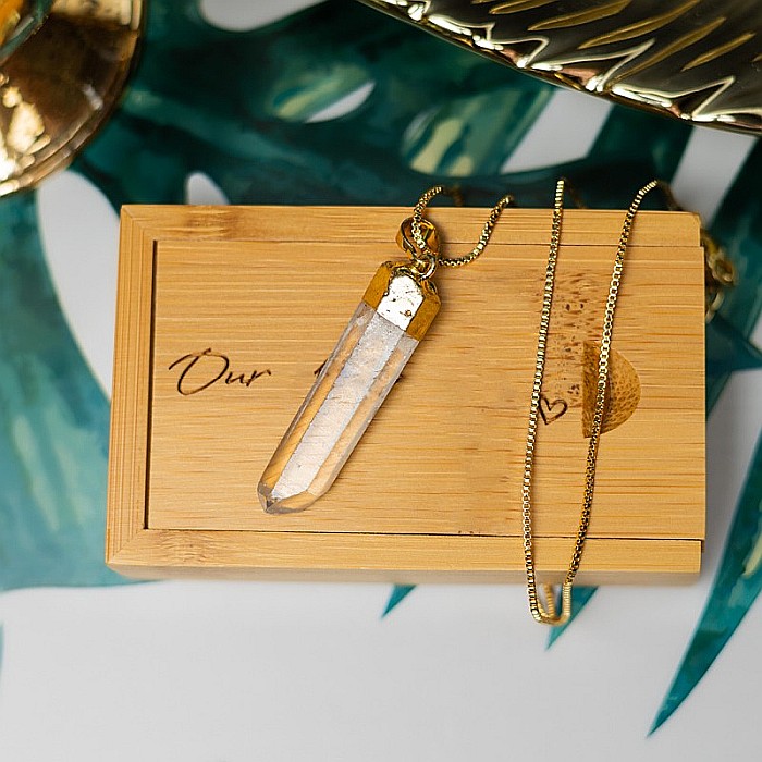 Lant cu Pandantiv Cuart Alb Cristal Stanca brut Apala, placat cu aur 18K [7]