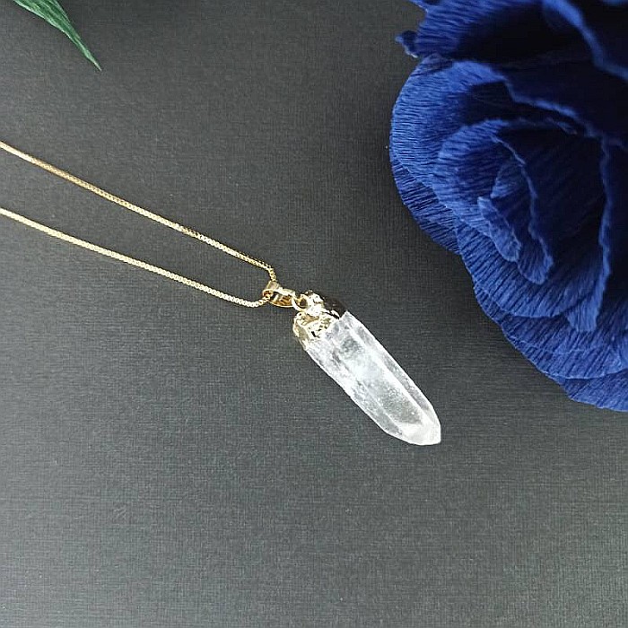 Lant cu Pandantiv Cuart Alb Cristal Stanca brut Apala, placat cu aur 18K [5]