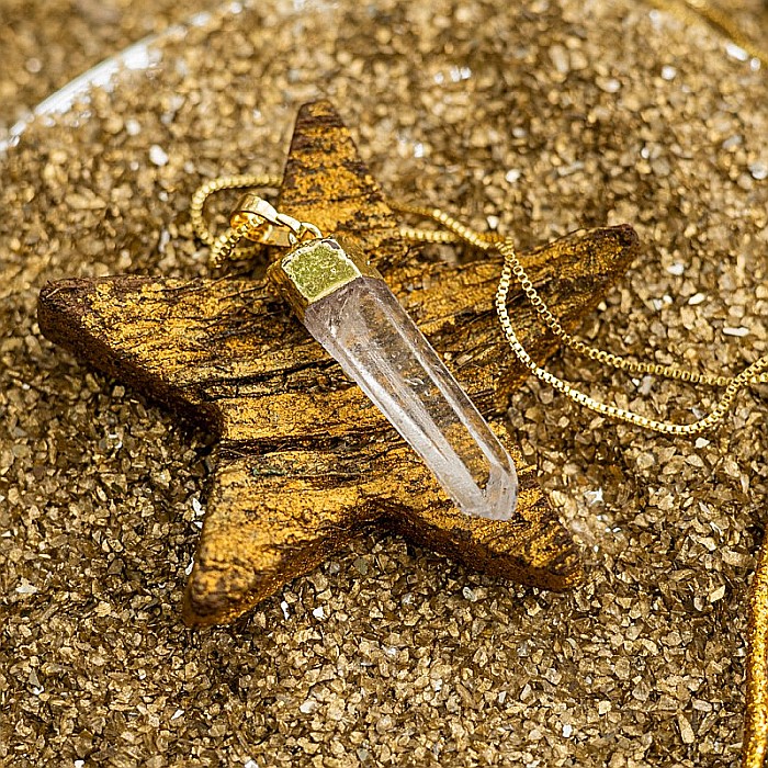 Lant cu Pandantiv Cuart Alb Cristal Stanca brut Apala, placat cu aur 18K [8]