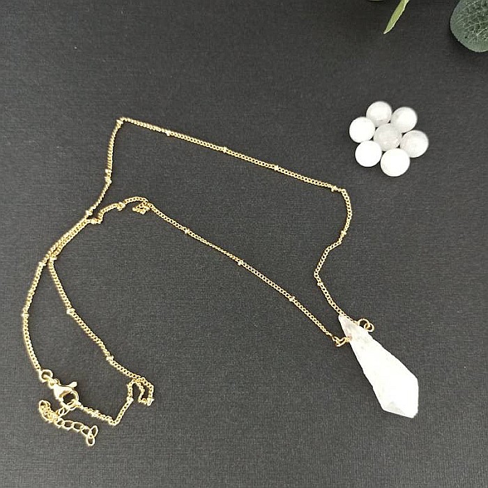 Lant cu pandantiv din cristal Piatra Lunii brut, Kala ❤️ placat cu aur de 18K [6]