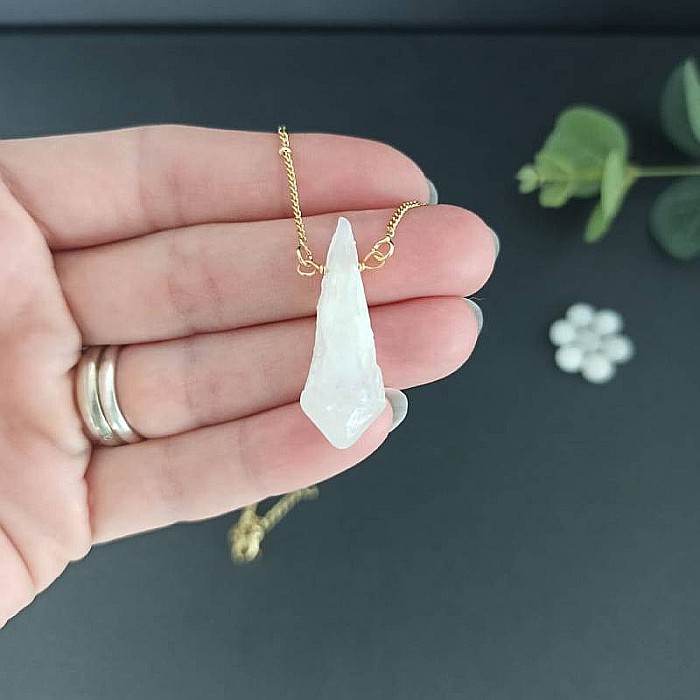 Lant cu pandantiv din cristal Piatra Lunii brut, Kala ❤️ placat cu aur de 18K [5]