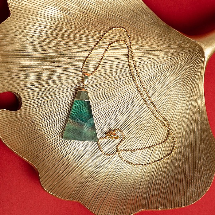 Lant cu pandantiv din piatra naturala de Fluorit, Kantee, placat cu aur de 18K [10]