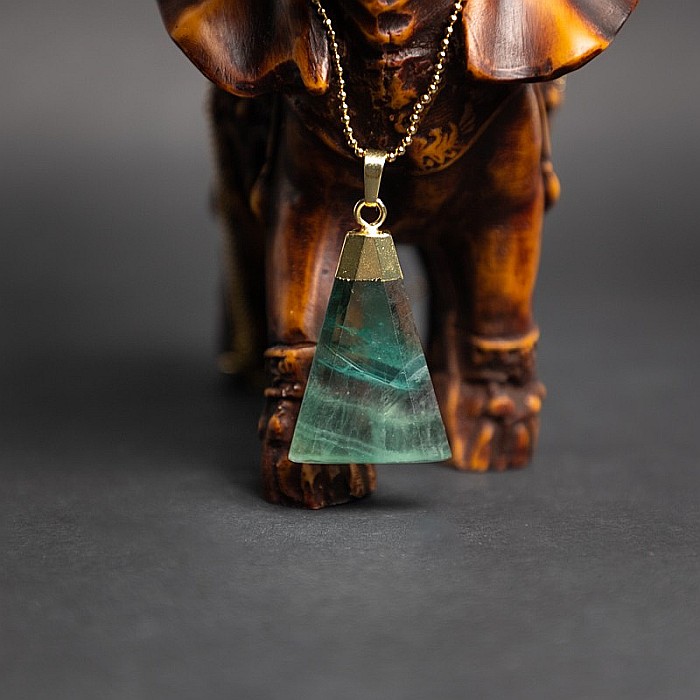 Lant cu pandantiv din piatra naturala de Fluorit, Kantee, placat cu aur de 18K [8]