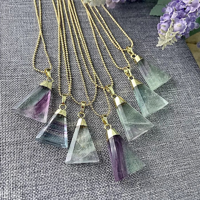 Lant cu pandantiv din piatra naturala de Fluorit, Kantee, placat cu aur de 18K [1]