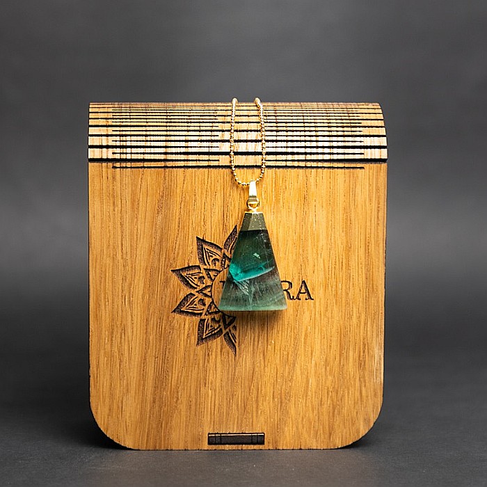 Lant cu pandantiv din piatra naturala de Fluorit, Kantee, placat cu aur de 18K [4]