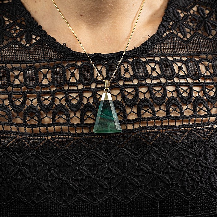 Lant cu pandantiv din piatra naturala de Fluorit, Kantee, placat cu aur de 18K [6]