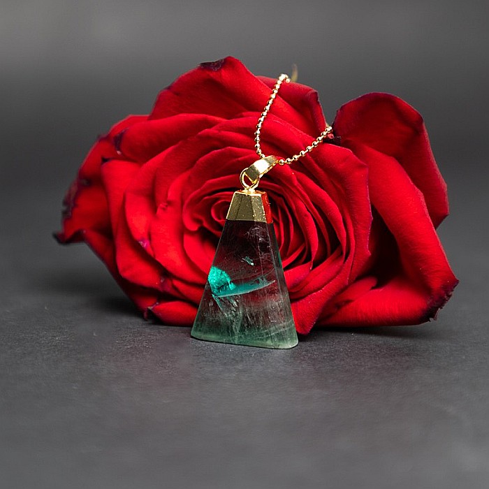 Lant cu pandantiv din piatra naturala de Fluorit, Kantee, placat cu aur de 18K [9]