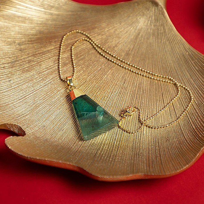 Lant cu pandantiv din piatra naturala de Fluorit, Kantee, placat cu aur de 18K [11]