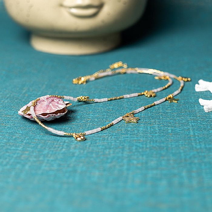 Lant de talie/corp versatil din cristale de Cuart Roz, placat cu aur de 18K [10]