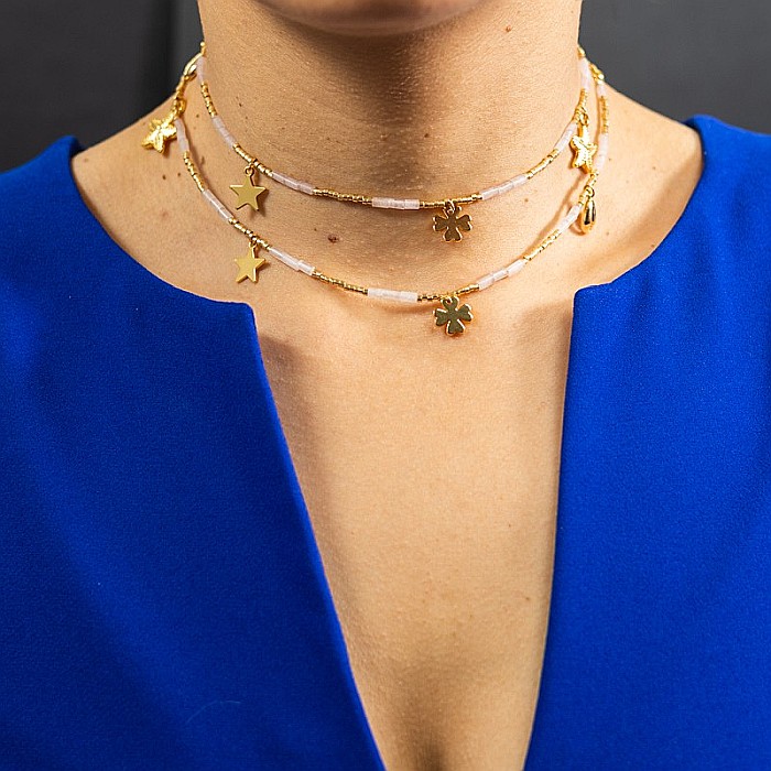 Lant de talie/corp versatil din cristale de Cuart Roz, placat cu aur de 18K [14]