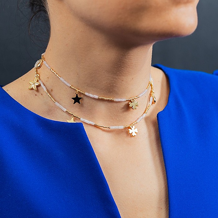 Lant de talie/corp versatil din cristale de Cuart Roz, placat cu aur de 18K [4]