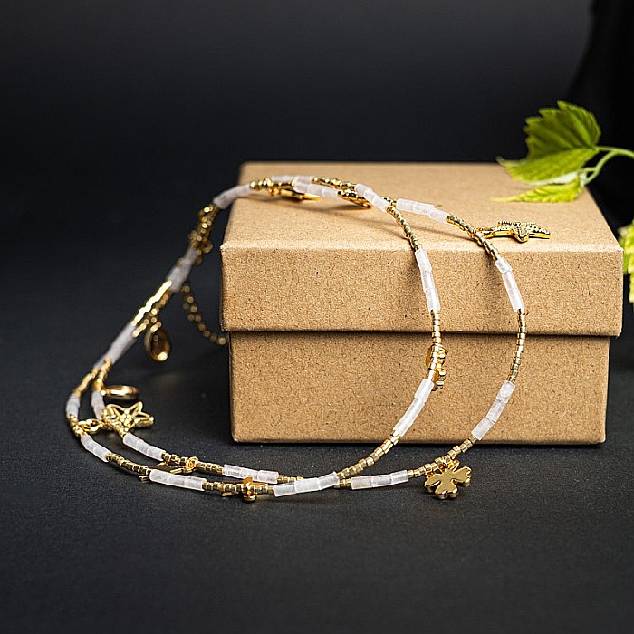 Lant de talie/corp versatil din cristale de Cuart Roz, placat cu aur de 18K [12]